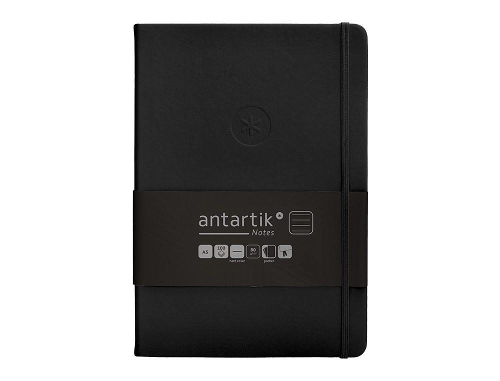 CADERNO COM ELASTICO ANTARTIK NOTES CAPA DURA A5 PAUTADO PRETO 100 FOLHAS 80 GR FSC