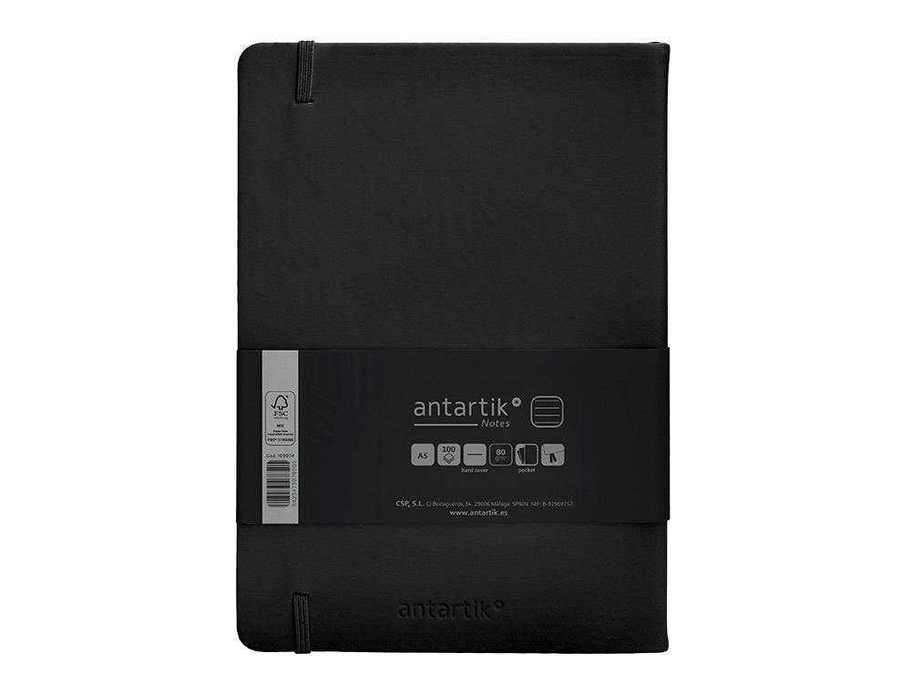 CADERNO COM ELASTICO ANTARTIK NOTES CAPA DURA A5 PAUTADO PRETO 100 FOLHAS 80 GR FSC