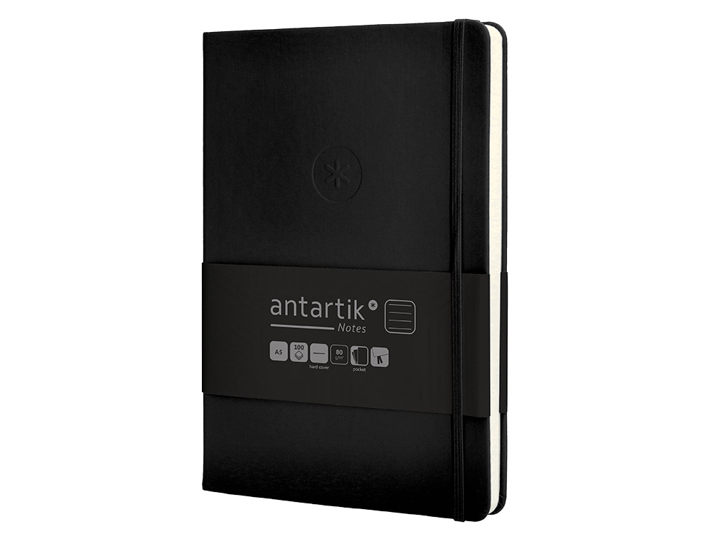 CADERNO COM ELASTICO ANTARTIK NOTES CAPA DURA A5 PAUTADO PRETO 100 FOLHAS 80 GR FSC
