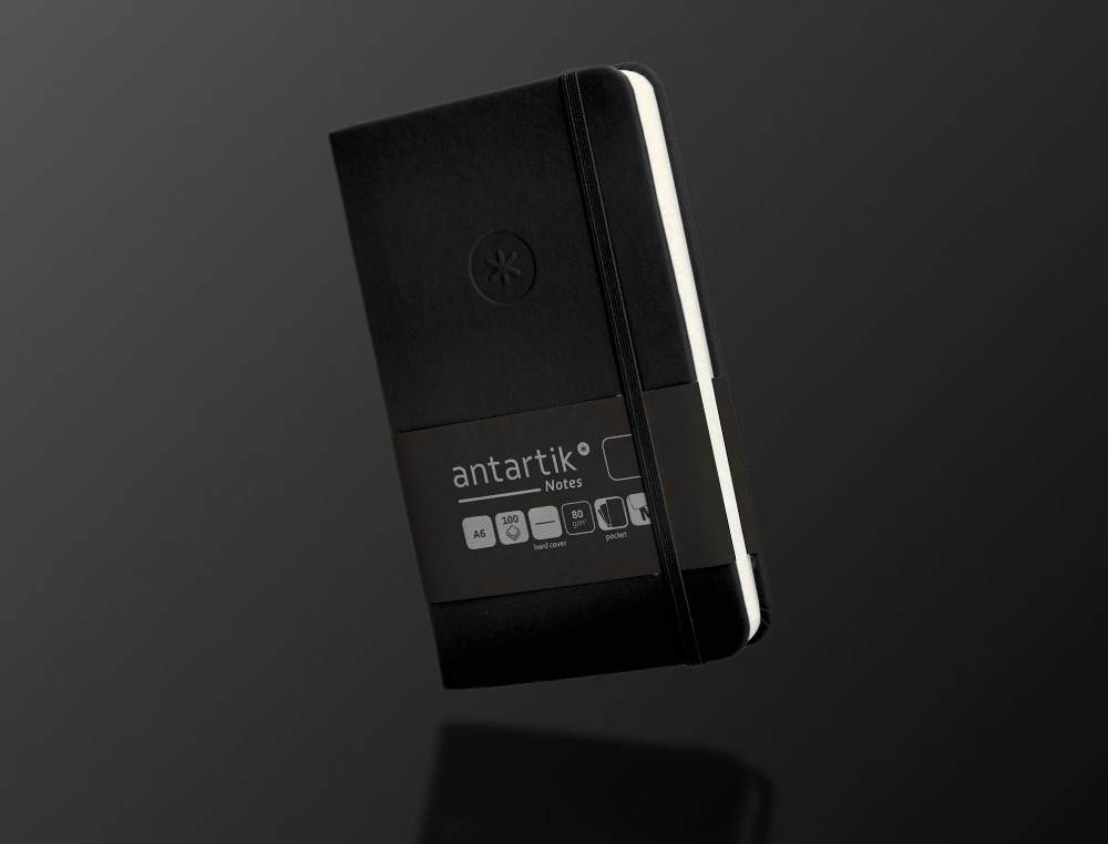 CADERNO COM ELASTICO ANTARTIK NOTES CAPA DURA A6 LISO PRETO 100 FOLHAS 80 GR FSC