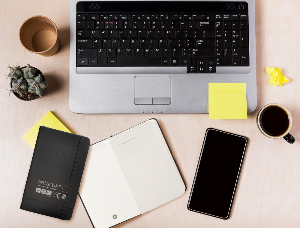CADERNO COM ELASTICO ANTARTIK NOTES CAPA DURA A6 LISO PRETO 100 FOLHAS 80 GR FSC