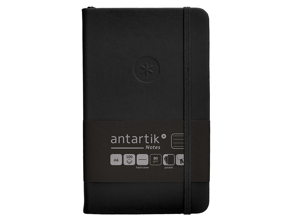 CADERNO COM ELASTICO ANTARTIK NOTES CAPA DURA A6 PAUTADO PRETO 100 FOLHAS 80 GR FSC