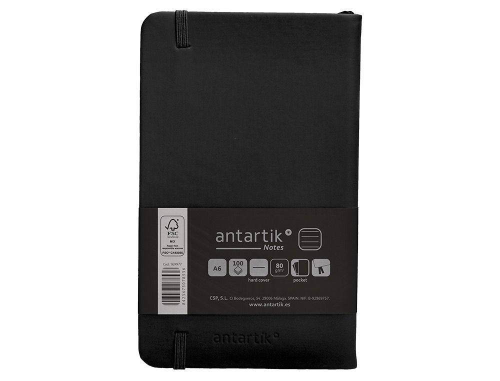 CADERNO COM ELASTICO ANTARTIK NOTES CAPA DURA A6 PAUTADO PRETO 100 FOLHAS 80 GR FSC
