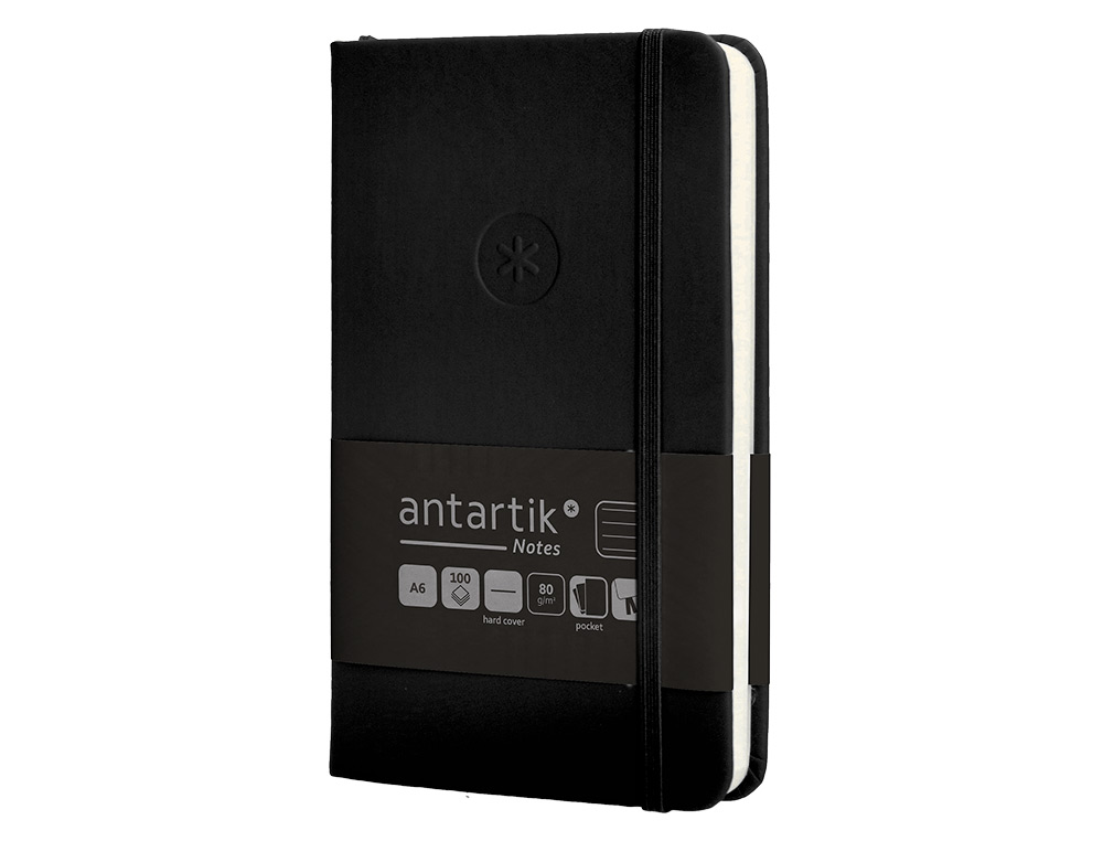 CADERNO COM ELASTICO ANTARTIK NOTES CAPA DURA A6 PAUTADO PRETO 100 FOLHAS 80 GR FSC