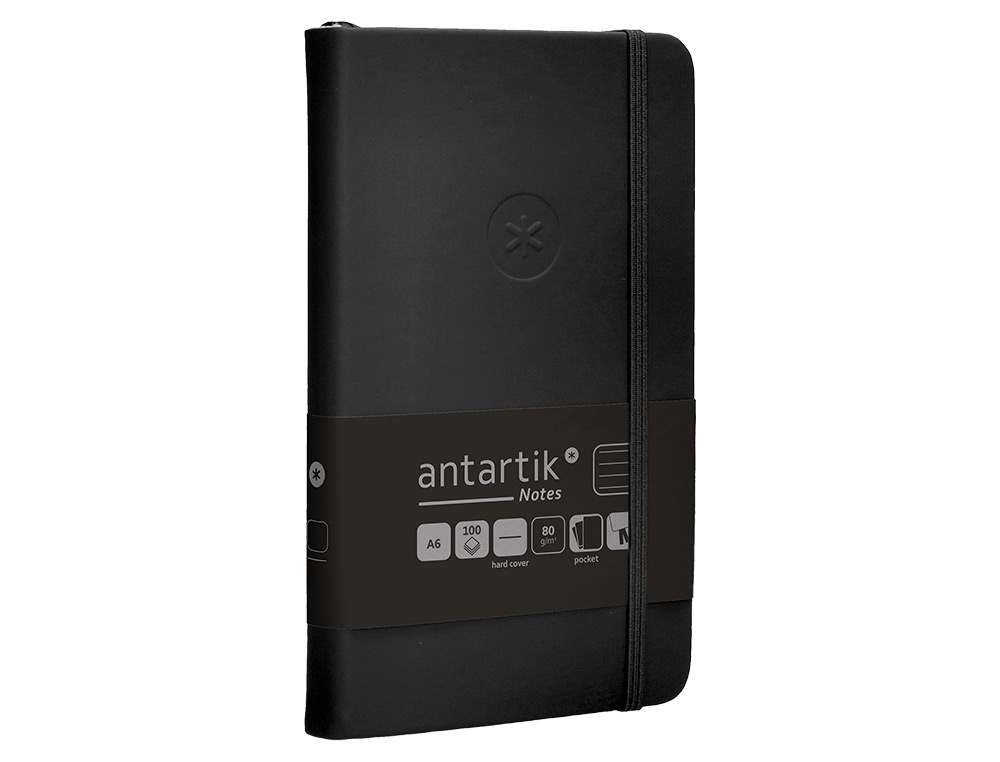 CADERNO COM ELASTICO ANTARTIK NOTES CAPA DURA A6 PAUTADO PRETO 100 FOLHAS 80 GR FSC