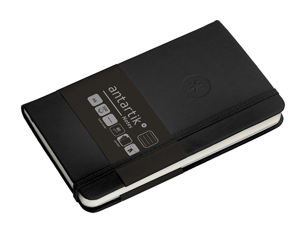 CADERNO COM ELASTICO ANTARTIK NOTES CAPA DURA A6 PAUTADO PRETO 100 FOLHAS 80 GR FSC