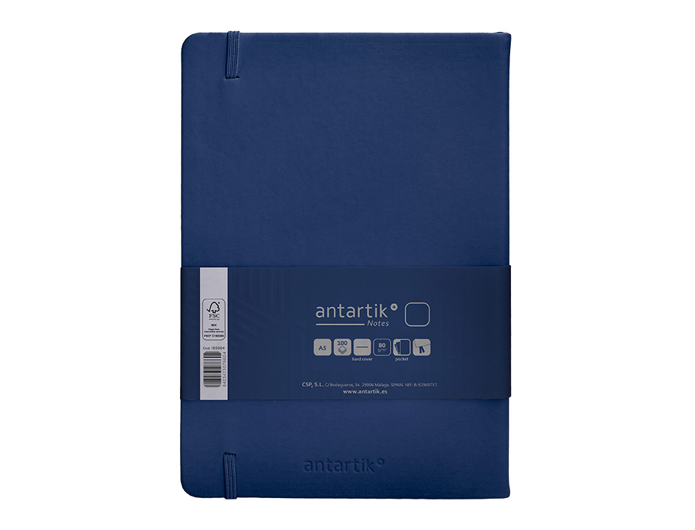 CADERNO COM ELASTICO ANTARTIK NOTES CAPA DURA A5 LISO AZUL MARINHO 100 FOLHAS 80 GR FSC