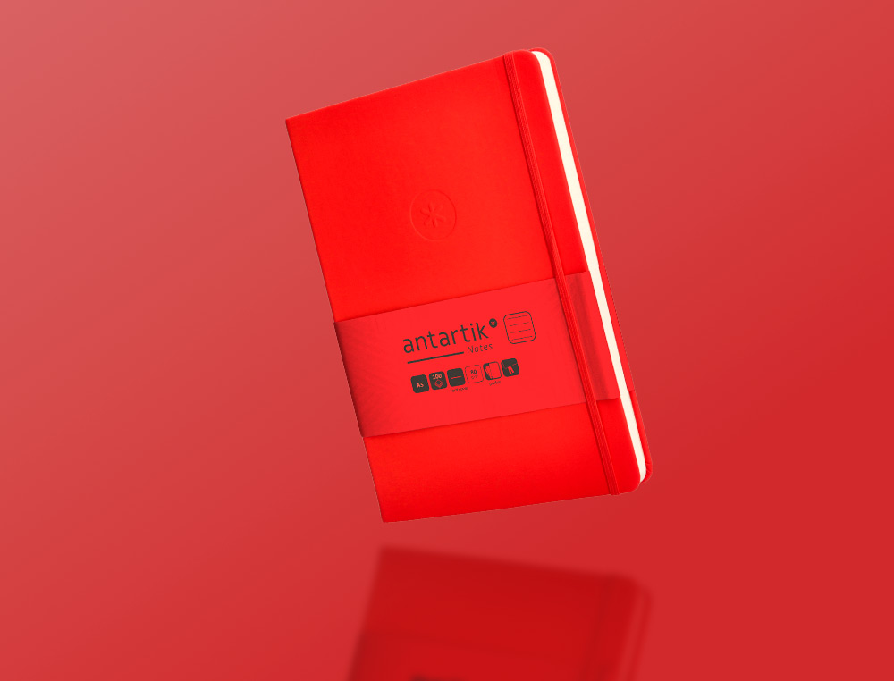CADERNO COM ELASTICO ANTARTIK NOTES CAPA DURA A5 PAUTADO VERMELHO 100 FOLHAS 80 GR FSC