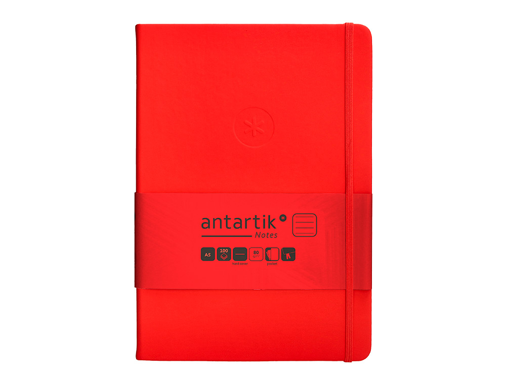 CADERNO COM ELASTICO ANTARTIK NOTES CAPA DURA A5 PAUTADO VERMELHO 100 FOLHAS 80 GR FSC