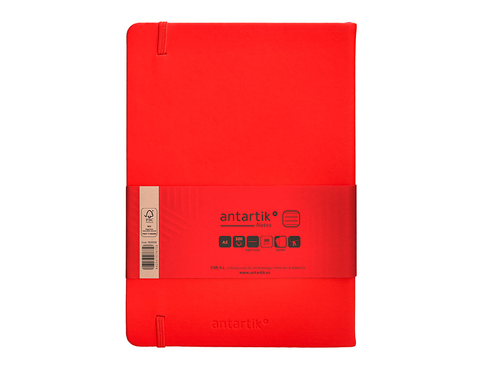 CADERNO COM ELASTICO ANTARTIK NOTES CAPA DURA A5 PAUTADO VERMELHO 100 FOLHAS 80 GR FSC