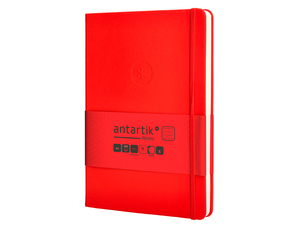 CADERNO COM ELASTICO ANTARTIK NOTES CAPA DURA A5 PAUTADO VERMELHO 100 FOLHAS 80 GR FSC
