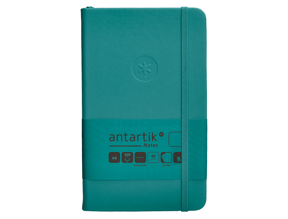 CADERNO COM ELASTICO ANTARTIK NOTES CAPA DURA A6 LISO VERDE AGUA-MARINHA 100 FOLHAS 80 GR FSC