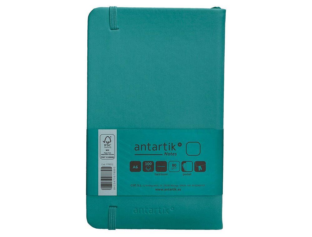 CADERNO COM ELASTICO ANTARTIK NOTES CAPA DURA A6 LISO VERDE AGUA-MARINHA 100 FOLHAS 80 GR FSC