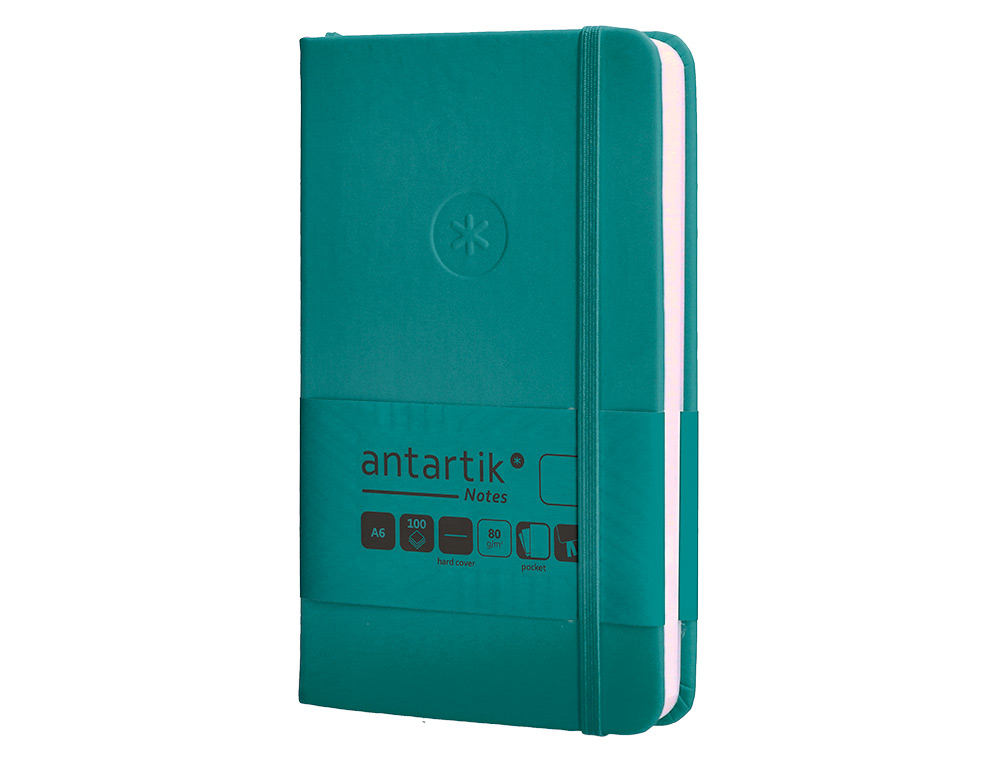 CADERNO COM ELASTICO ANTARTIK NOTES CAPA DURA A6 LISO VERDE AGUA-MARINHA 100 FOLHAS 80 GR FSC