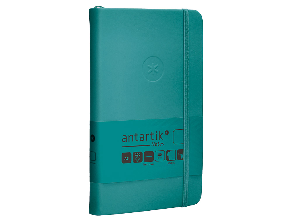 CADERNO COM ELASTICO ANTARTIK NOTES CAPA DURA A6 LISO VERDE AGUA-MARINHA 100 FOLHAS 80 GR FSC