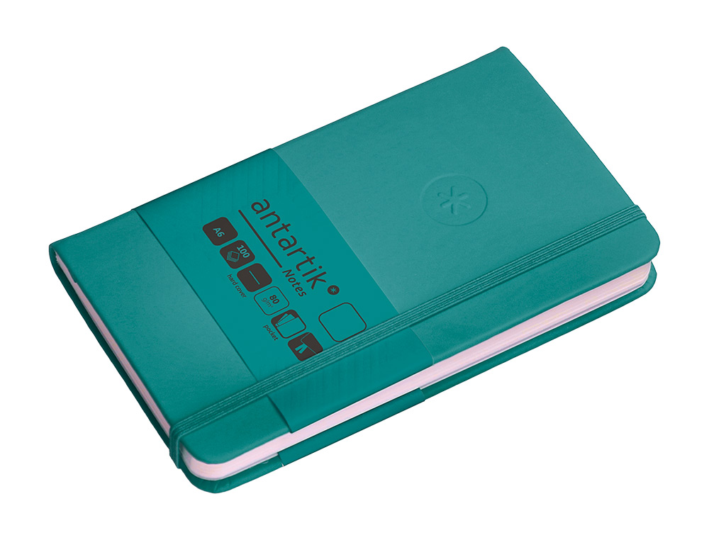 CADERNO COM ELASTICO ANTARTIK NOTES CAPA DURA A6 LISO VERDE AGUA-MARINHA 100 FOLHAS 80 GR FSC
