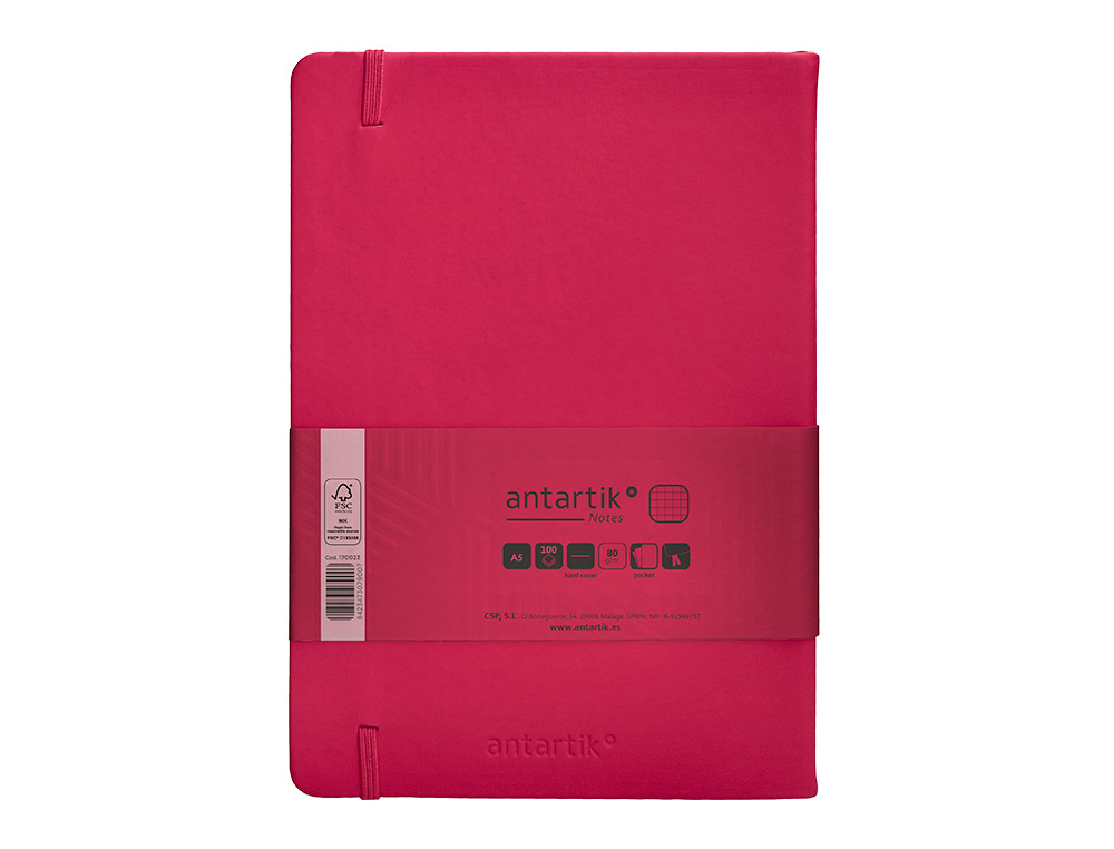 CADERNO COM ELASTICO ANTARTIK NOTES CAPA DURA A5 QUADRICULADO FUCSIA 100 FOLHAS 80 GR FSC