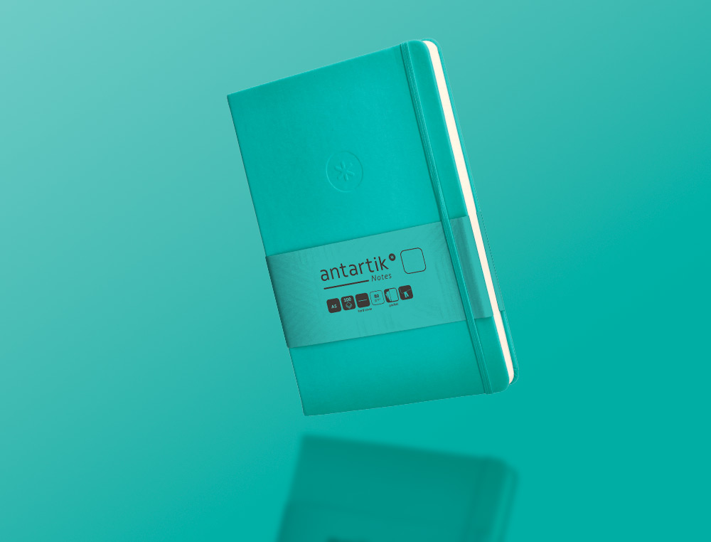 CADERNO COM ELASTICO ANTARTIK NOTES CAPA DURA A5 LISO TURQUESA 100 FOLHAS 80 GR FSC