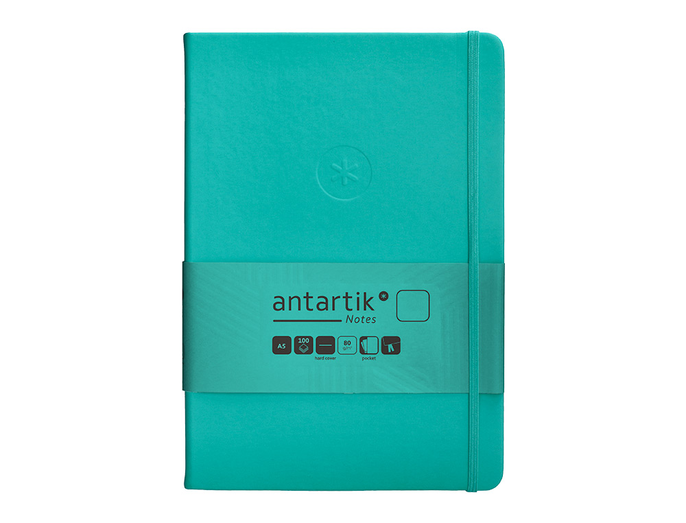 CADERNO COM ELASTICO ANTARTIK NOTES CAPA DURA A5 LISO TURQUESA 100 FOLHAS 80 GR FSC