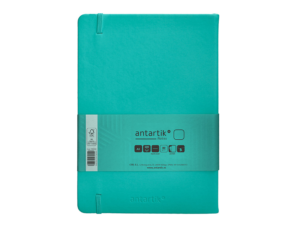 CADERNO COM ELASTICO ANTARTIK NOTES CAPA DURA A5 LISO TURQUESA 100 FOLHAS 80 GR FSC