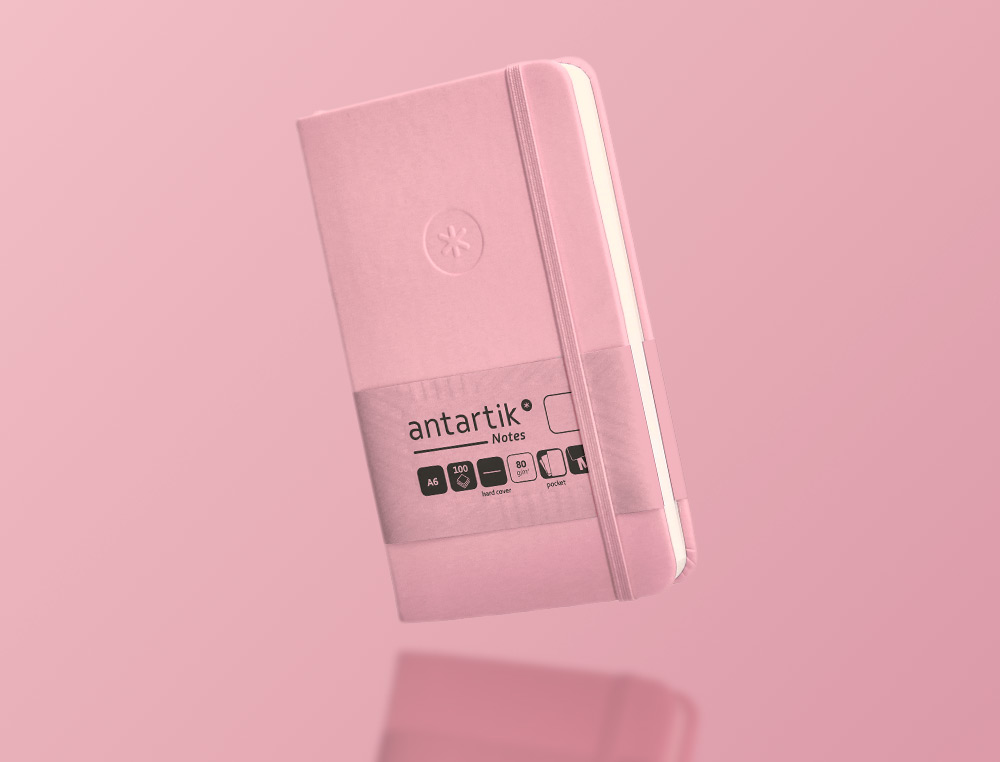 CADERNO COM ELASTICO ANTARTIK NOTES CAPA DURA A6 LISO ROSA PASTEL 100 FOLHAS 80 GR FSC