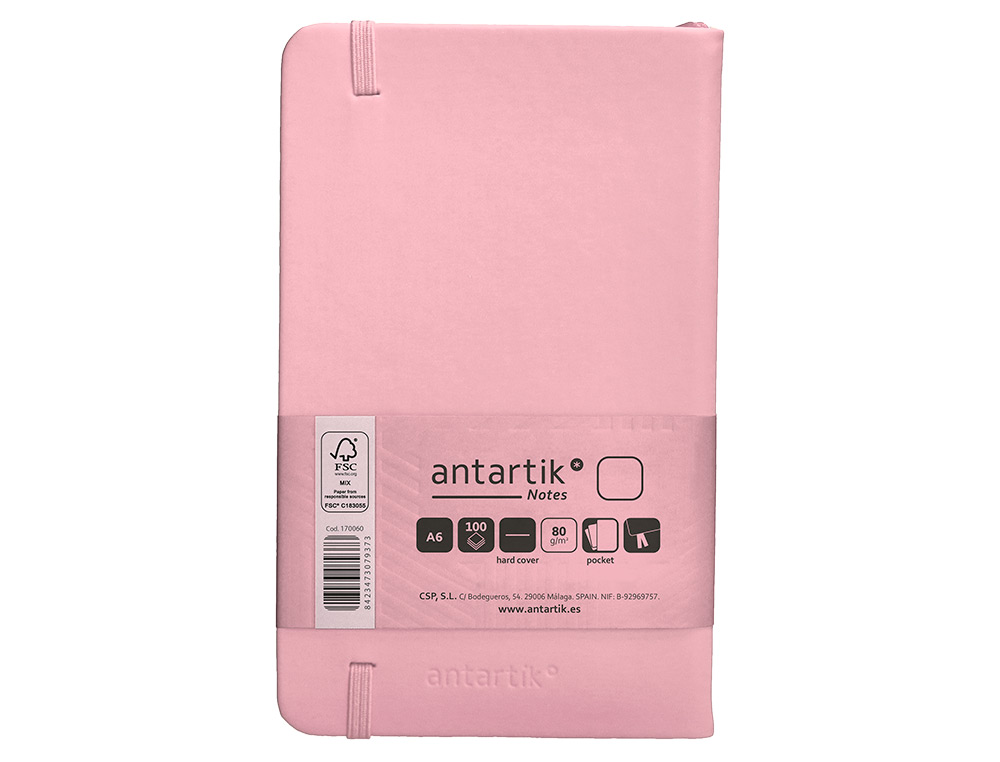 CADERNO COM ELASTICO ANTARTIK NOTES CAPA DURA A6 LISO ROSA PASTEL 100 FOLHAS 80 GR FSC