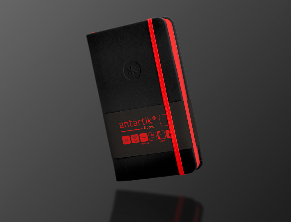 CADERNO COM ELASTICO ANTARTIK NOTES CAPA DURA A6 LISO PRETO E VERMELHO 100 FOLHAS 80 GR FSC