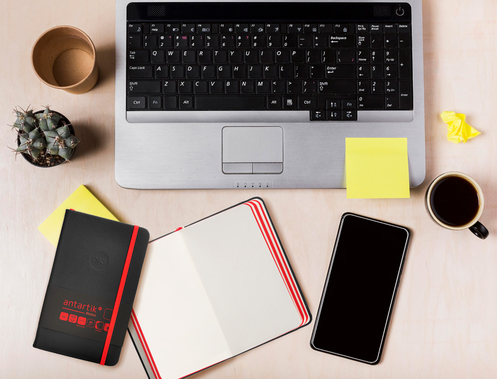 CADERNO COM ELASTICO ANTARTIK NOTES CAPA DURA A6 LISO PRETO E VERMELHO 100 FOLHAS 80 GR FSC