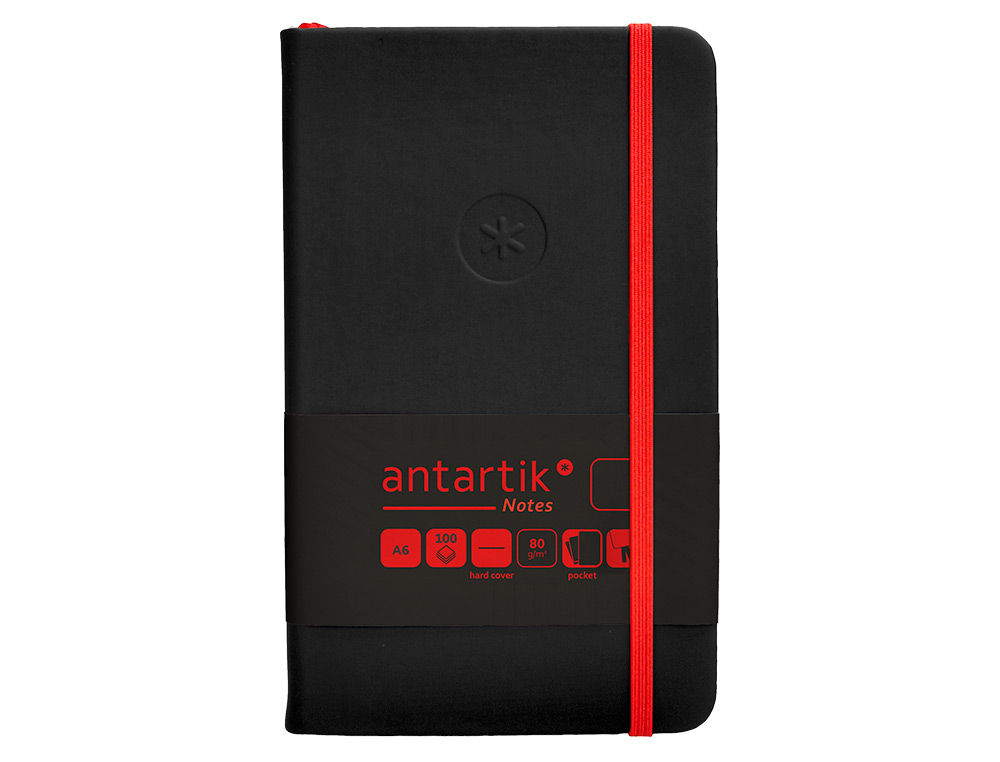 CADERNO COM ELASTICO ANTARTIK NOTES CAPA DURA A6 LISO PRETO E VERMELHO 100 FOLHAS 80 GR FSC