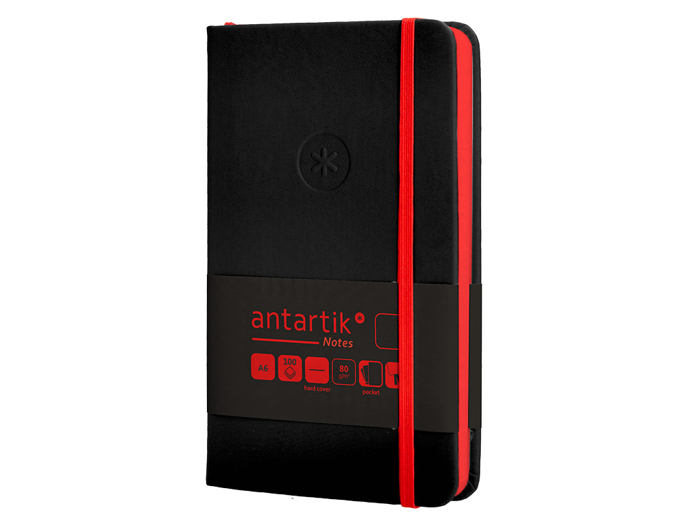 CADERNO COM ELASTICO ANTARTIK NOTES CAPA DURA A6 LISO PRETO E VERMELHO 100 FOLHAS 80 GR FSC