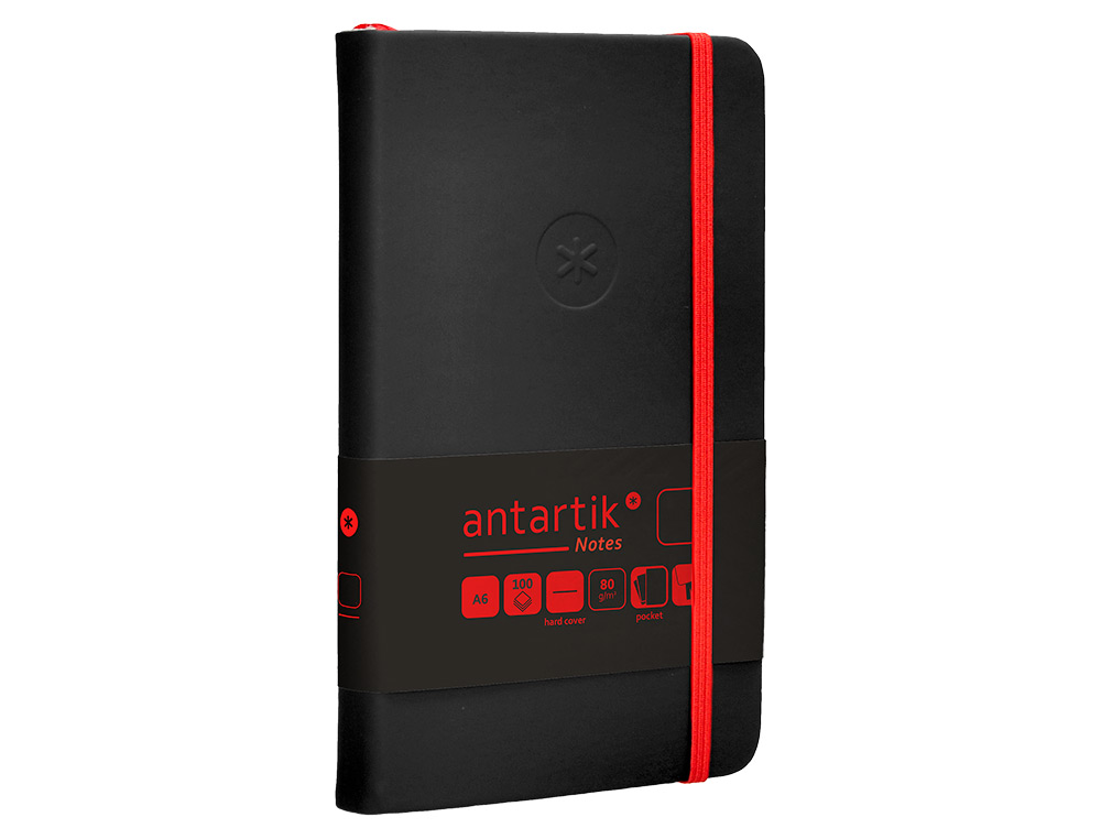 CADERNO COM ELASTICO ANTARTIK NOTES CAPA DURA A6 LISO PRETO E VERMELHO 100 FOLHAS 80 GR FSC