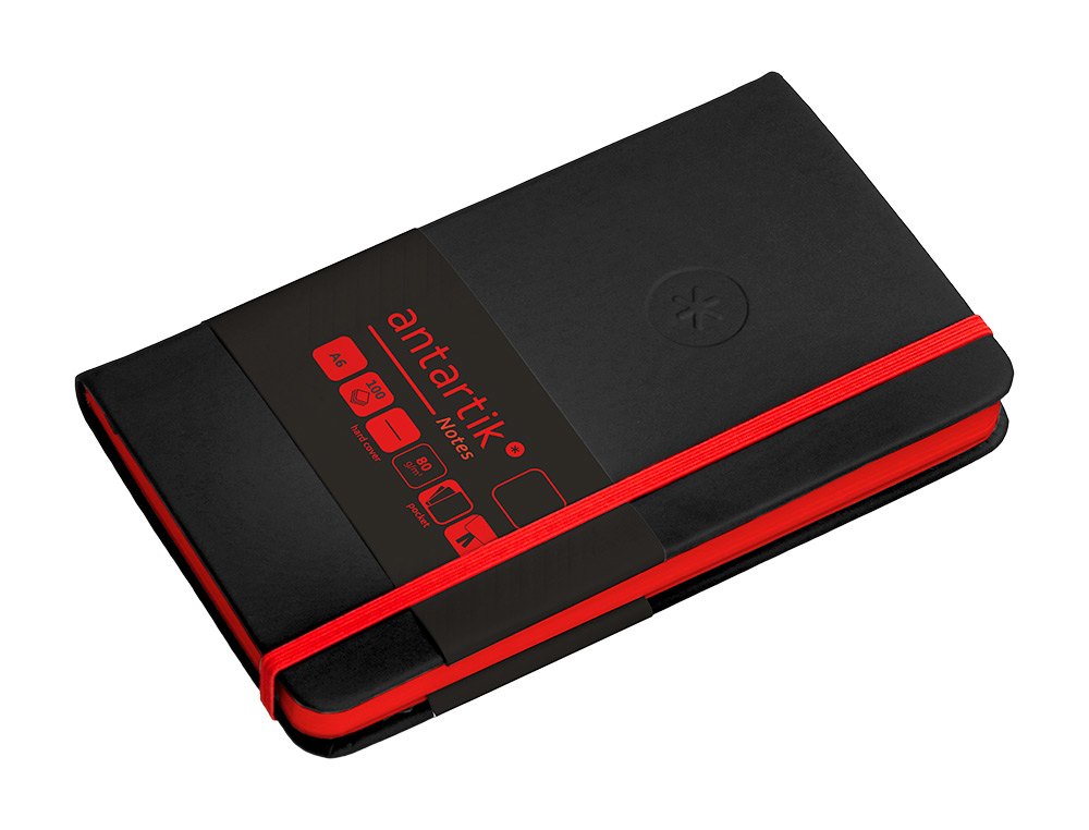 CADERNO COM ELASTICO ANTARTIK NOTES CAPA DURA A6 LISO PRETO E VERMELHO 100 FOLHAS 80 GR FSC