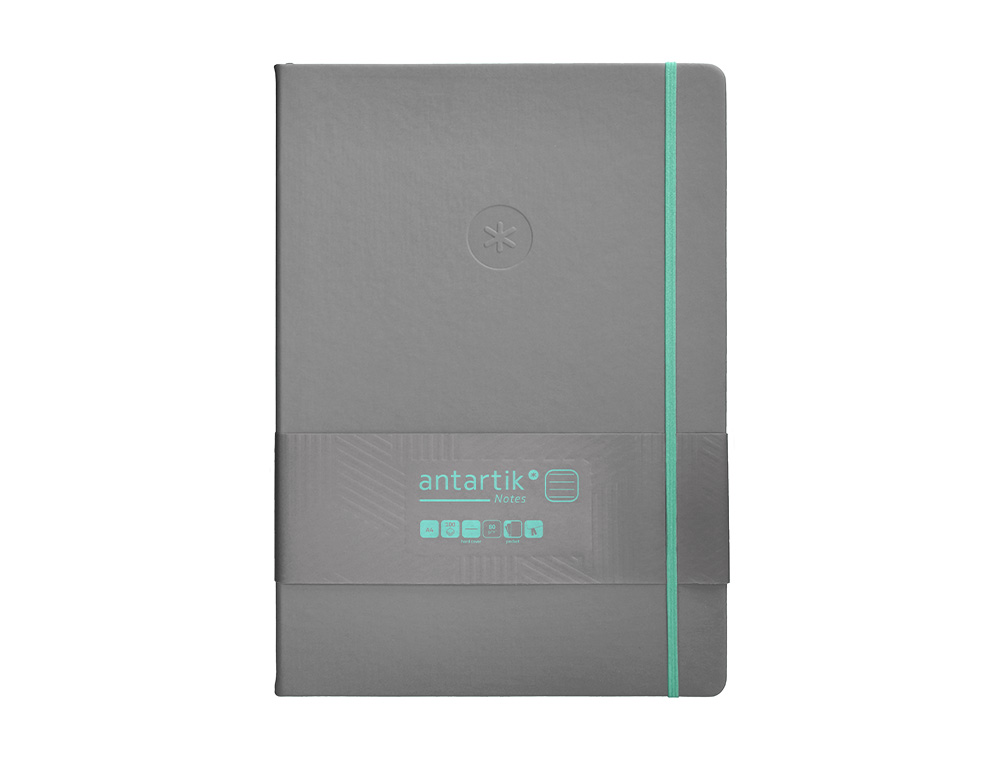 CADERNO COM ELASTICO ANTARTIK NOTES CAPA DURA A4 PAUTADO CINZA E TURQUESA 100 FOLHAS 80 GR FSC
