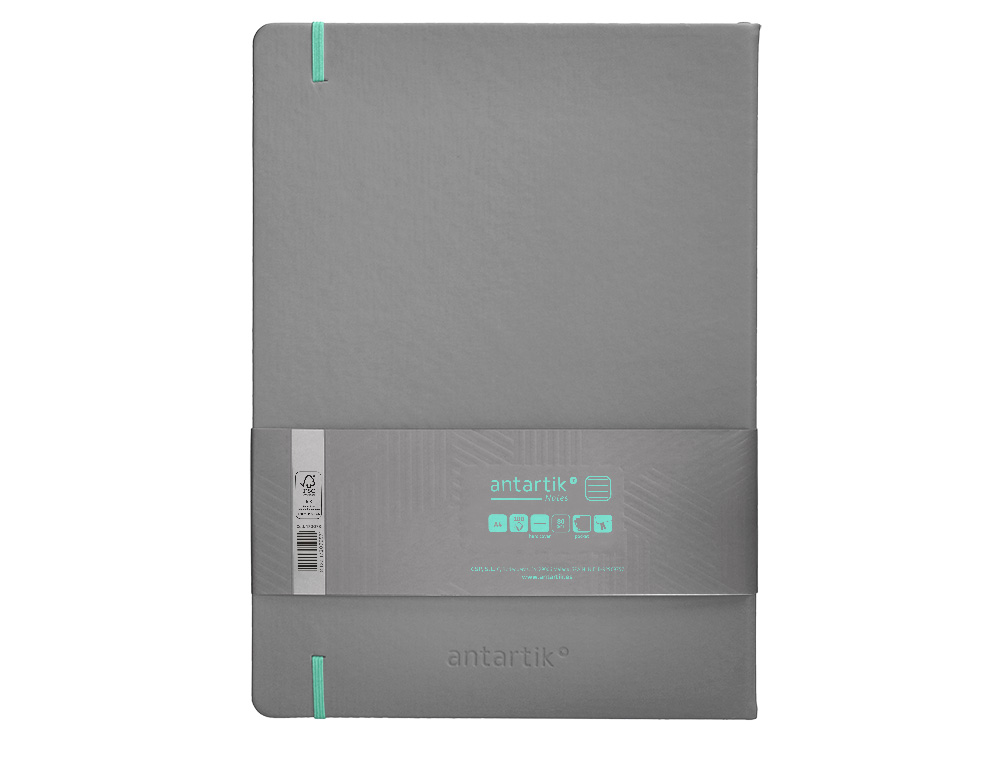 CADERNO COM ELASTICO ANTARTIK NOTES CAPA DURA A4 PAUTADO CINZA E TURQUESA 100 FOLHAS 80 GR FSC