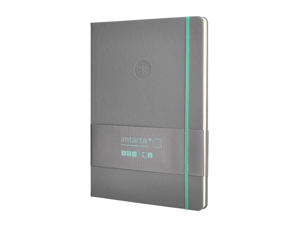 CADERNO COM ELASTICO ANTARTIK NOTES CAPA DURA A4 PAUTADO CINZA E TURQUESA 100 FOLHAS 80 GR FSC