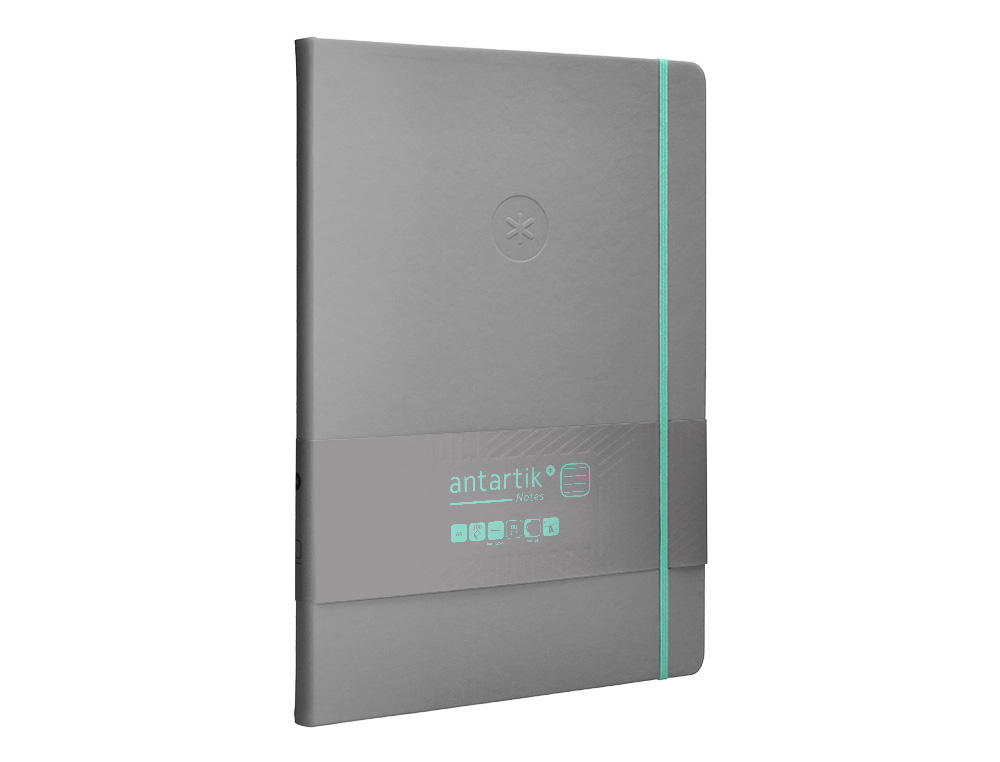 CADERNO COM ELASTICO ANTARTIK NOTES CAPA DURA A4 PAUTADO CINZA E TURQUESA 100 FOLHAS 80 GR FSC