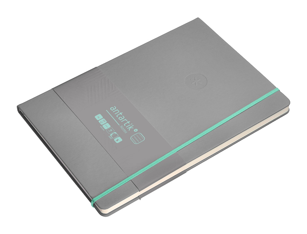 CADERNO COM ELASTICO ANTARTIK NOTES CAPA DURA A4 PAUTADO CINZA E TURQUESA 100 FOLHAS 80 GR FSC