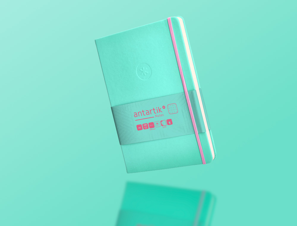 CADERNO COM ELASTICO ANTARTIK NOTES CAPA DURA A5 PONTILHADO ROSA E TURQUESA 100 FOLHAS 80 GR FSC