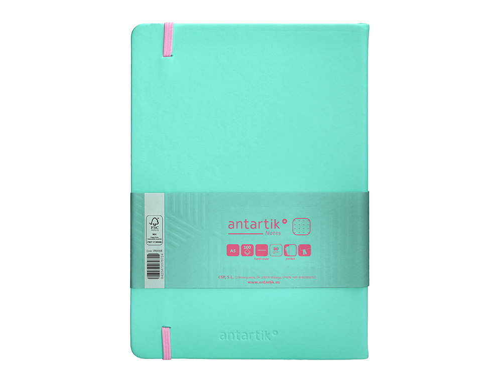 CADERNO COM ELASTICO ANTARTIK NOTES CAPA DURA A5 PONTILHADO ROSA E TURQUESA 100 FOLHAS 80 GR FSC