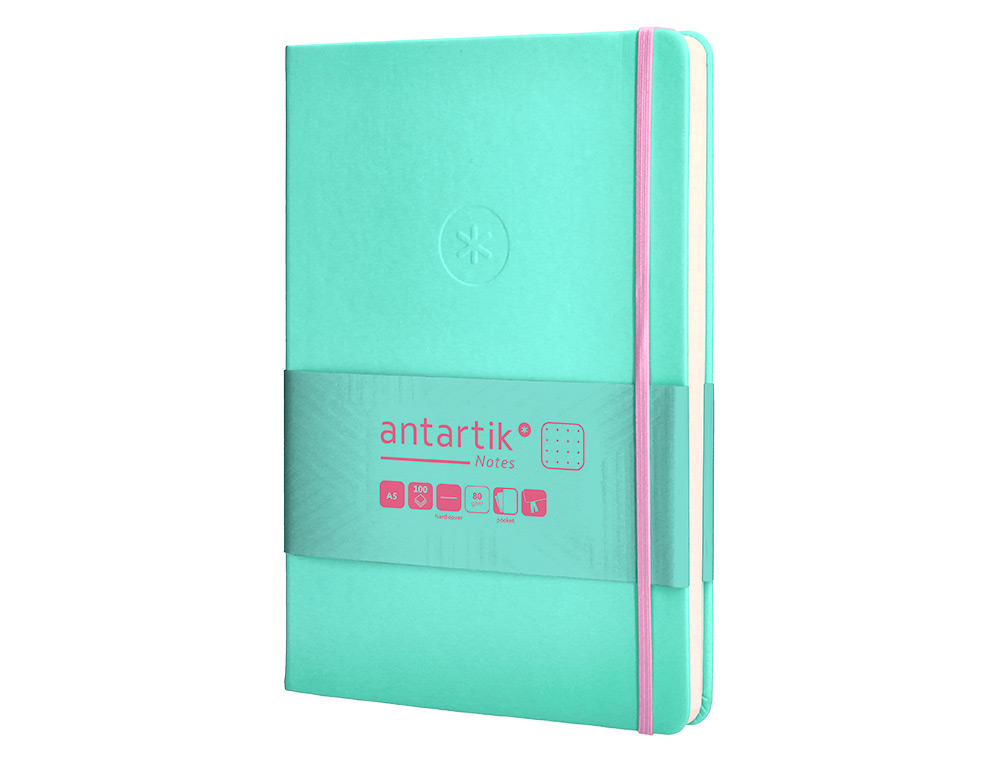 CADERNO COM ELASTICO ANTARTIK NOTES CAPA DURA A5 PONTILHADO ROSA E TURQUESA 100 FOLHAS 80 GR FSC