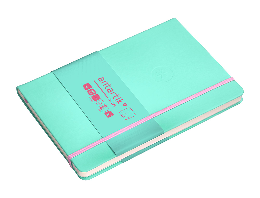 CADERNO COM ELASTICO ANTARTIK NOTES CAPA DURA A5 PONTILHADO ROSA E TURQUESA 100 FOLHAS 80 GR FSC