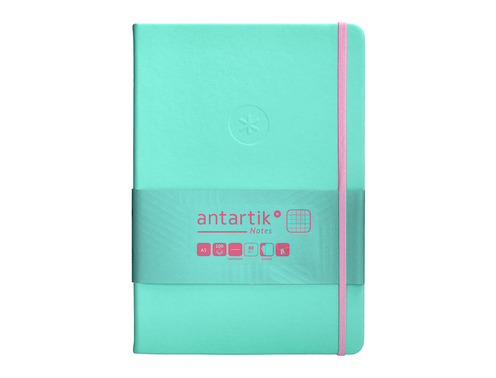 CADERNO COM ELASTICO ANTARTIK NOTES CAPA DURA A5 QUADRICULADO ROSA E TURQUESA 100 FOLHAS 80 GR FSC