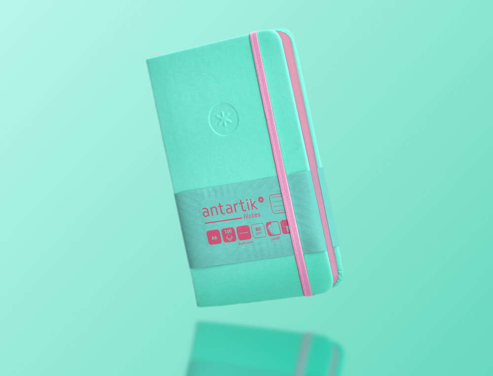 CADERNO COM ELASTICO ANTARTIK NOTES CAPA DURA A6 PAUTADO ROSA E TURQUESA 100 FOLHAS 80 GR FSC
