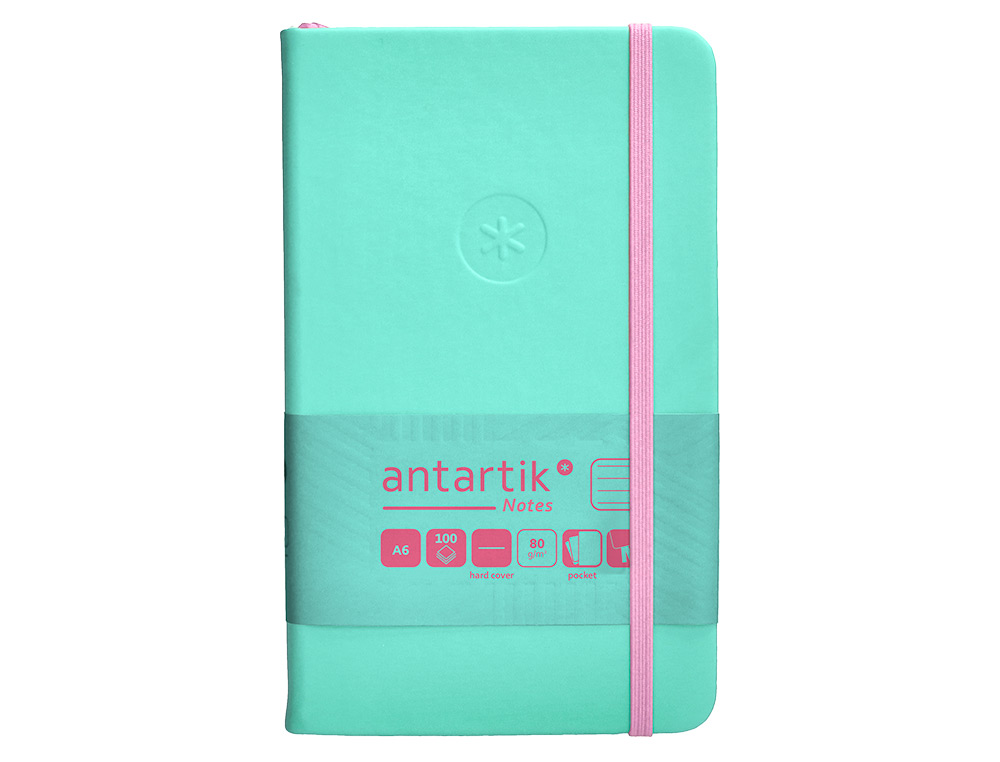 CADERNO COM ELASTICO ANTARTIK NOTES CAPA DURA A6 PAUTADO ROSA E TURQUESA 100 FOLHAS 80 GR FSC