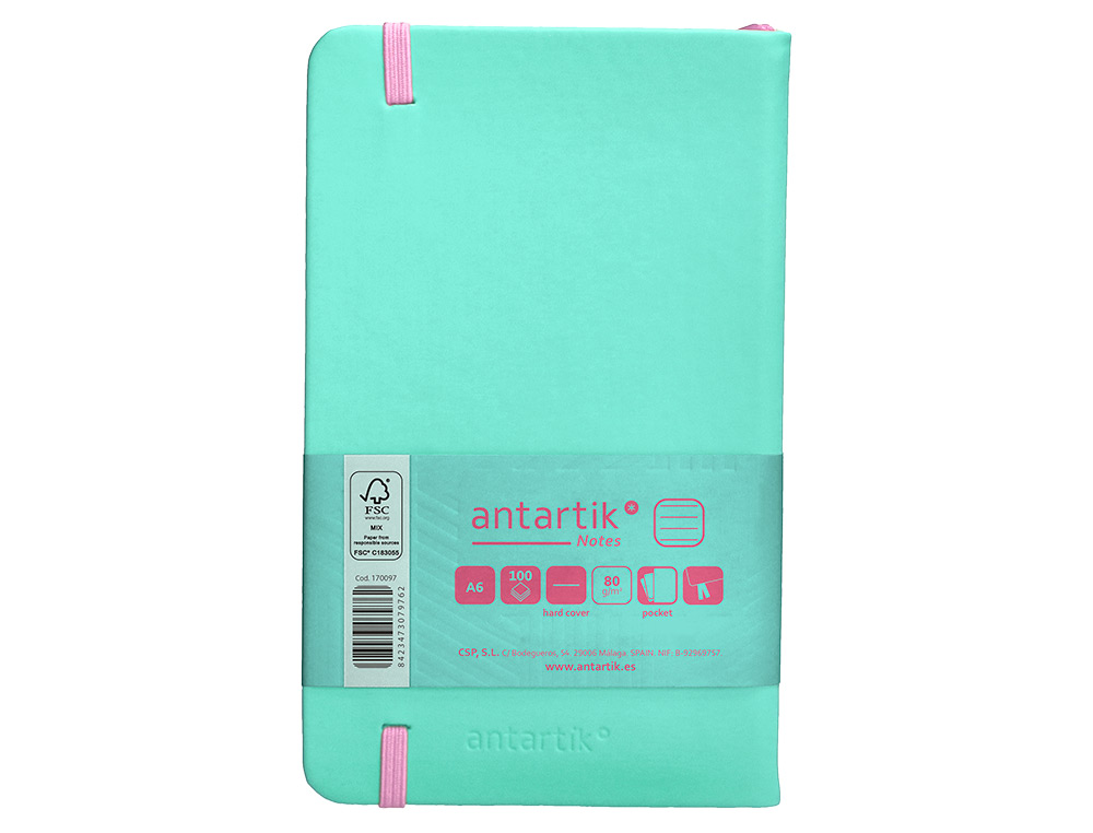 CADERNO COM ELASTICO ANTARTIK NOTES CAPA DURA A6 PAUTADO ROSA E TURQUESA 100 FOLHAS 80 GR FSC