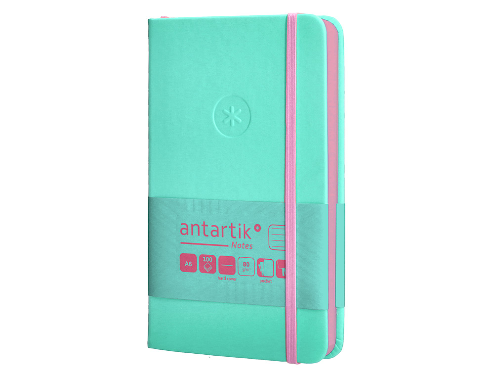 CADERNO COM ELASTICO ANTARTIK NOTES CAPA DURA A6 PAUTADO ROSA E TURQUESA 100 FOLHAS 80 GR FSC