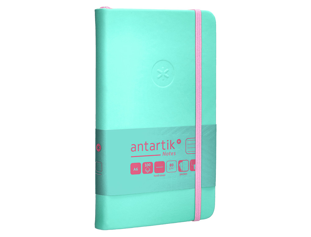 CADERNO COM ELASTICO ANTARTIK NOTES CAPA DURA A6 PAUTADO ROSA E TURQUESA 100 FOLHAS 80 GR FSC