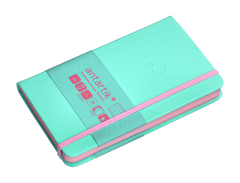 CADERNO COM ELASTICO ANTARTIK NOTES CAPA DURA A6 PAUTADO ROSA E TURQUESA 100 FOLHAS 80 GR FSC