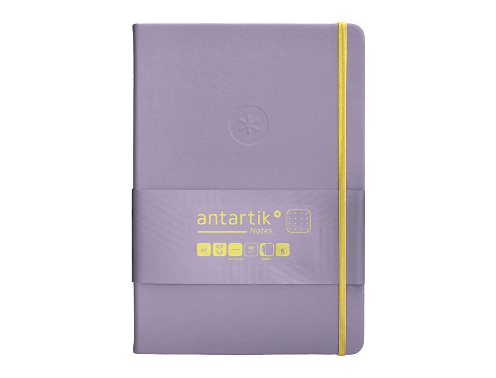 CADERNO COM ELASTICO ANTARTIK NOTES CAPA DURA A5 PONTILHADO ROXO E AMARELO 100 FOLHAS 80 GR FSC