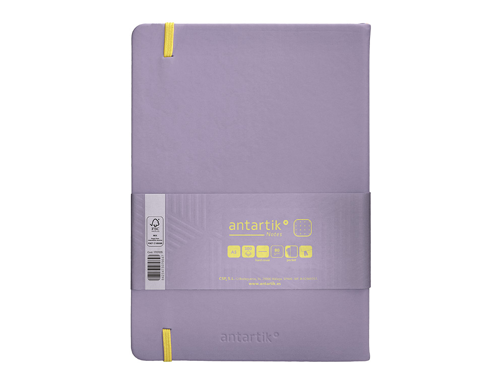 CADERNO COM ELASTICO ANTARTIK NOTES CAPA DURA A5 PONTILHADO ROXO E AMARELO 100 FOLHAS 80 GR FSC
